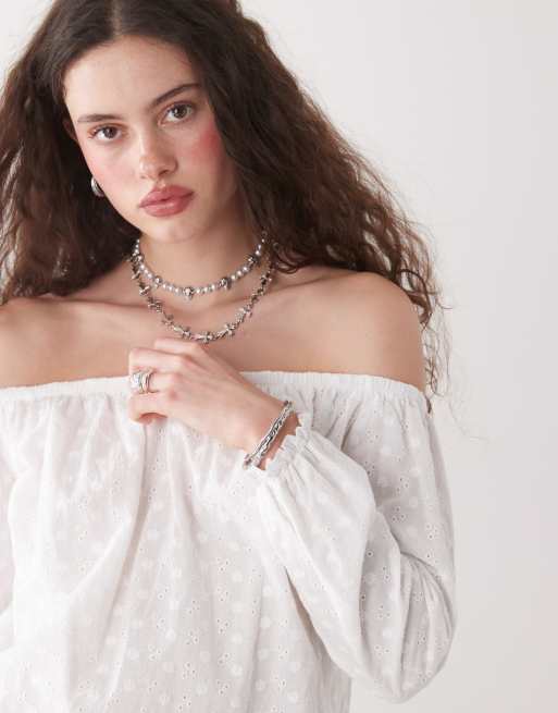 strapless open back dress Rosebud Broderie Off The Shoulder Mini Dress White main image 0