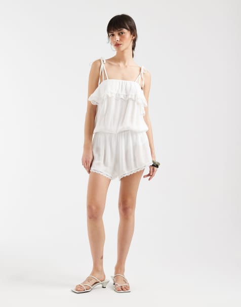 Motel Melosa lace trim playsuit in white - view 1