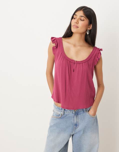 Motel merisso scoop neck keyhole top in deep rose