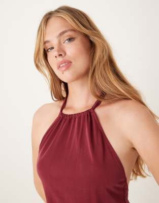 Motel Miasa Backless Halter Cupro Top In Red