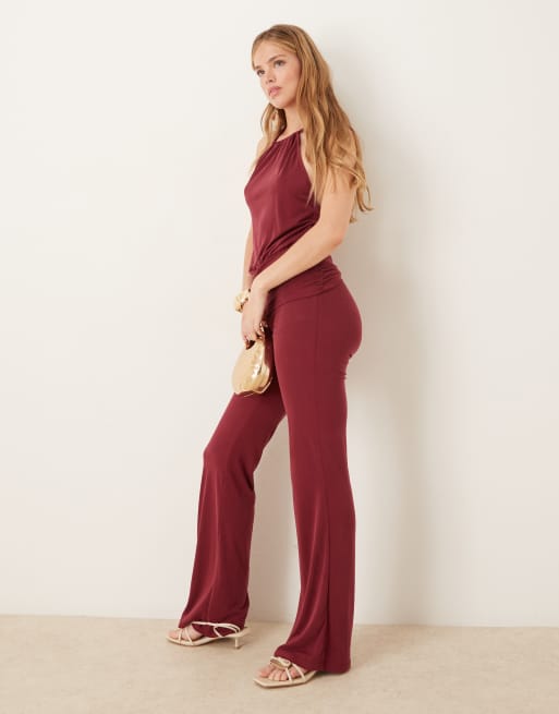 Motel miasa backless halter cupro top in burgundy - part of a set, 4 of 4