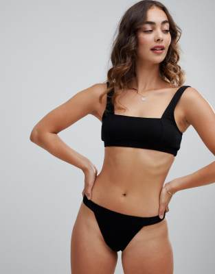 black crinkle bikini bottoms