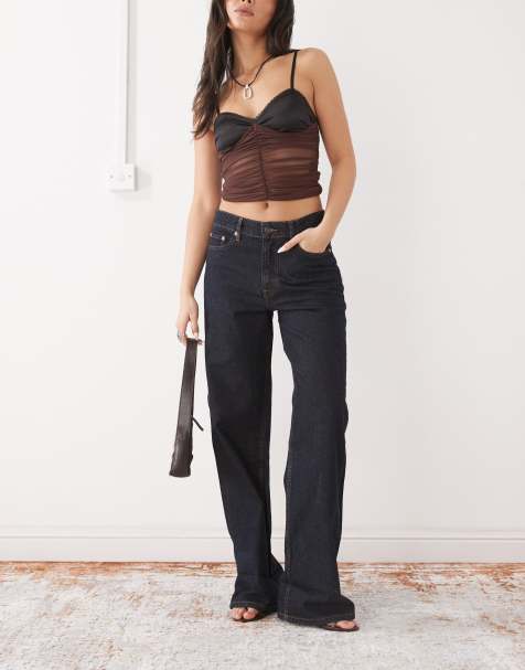 Motel mid rise turn up straight jeans in indigo - view 1