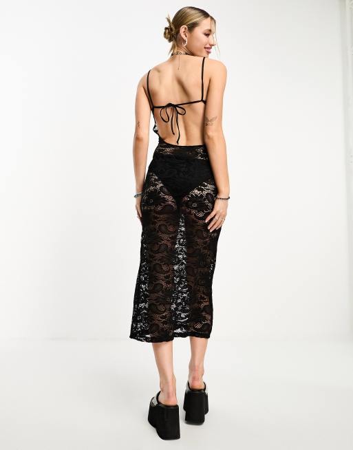 Motel midaxi slash neck black lace slip dress , 2 of 4