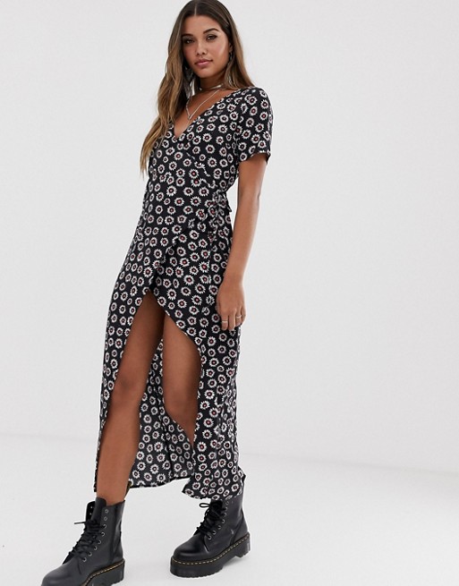 Motel midi dress with thigh split in floral