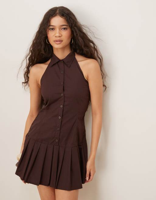 Motel mikena collared tailored mini dress in mahogany, 4 of 4