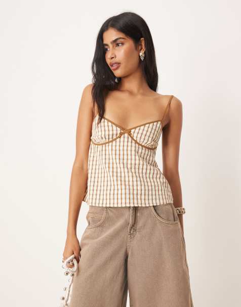 Motel milota check cami top in brown - view 1