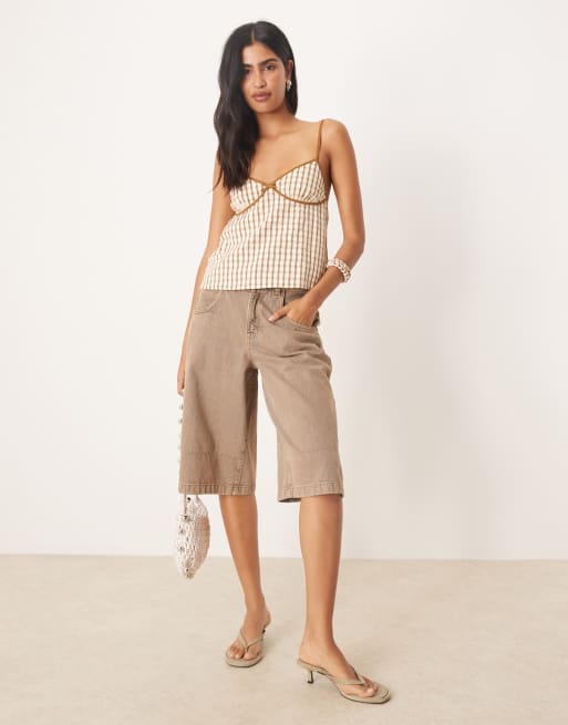 Motel milota check cami top in brown, 2 of 4