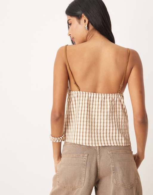 Motel milota check cami top in brown, 3 of 4