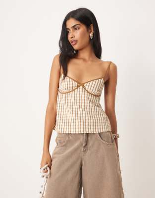 Motel - Milota - Kariertes Camisole-Top in Braun