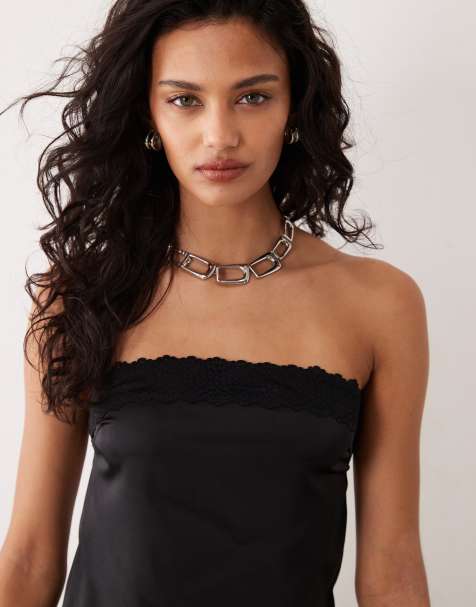 Motel - Minae - Top bandeau en satin noué à la taille - Noir - view 1