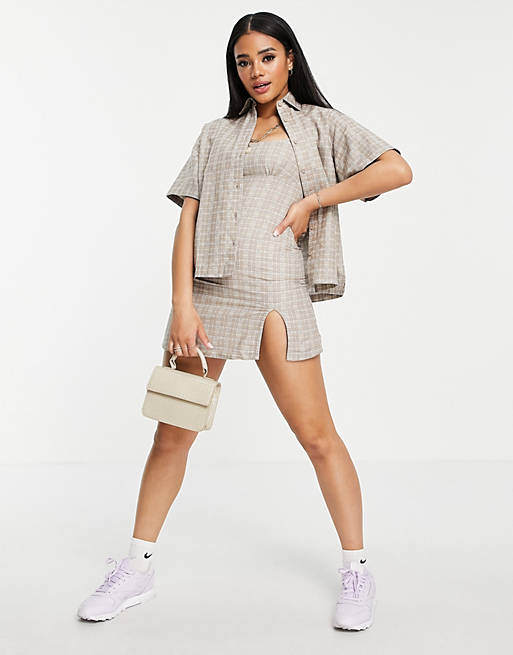 Women Motel mini 90s a line dress with thigh split in check 
