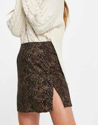 Motel mini a-line skirt in snake print with thigh slit