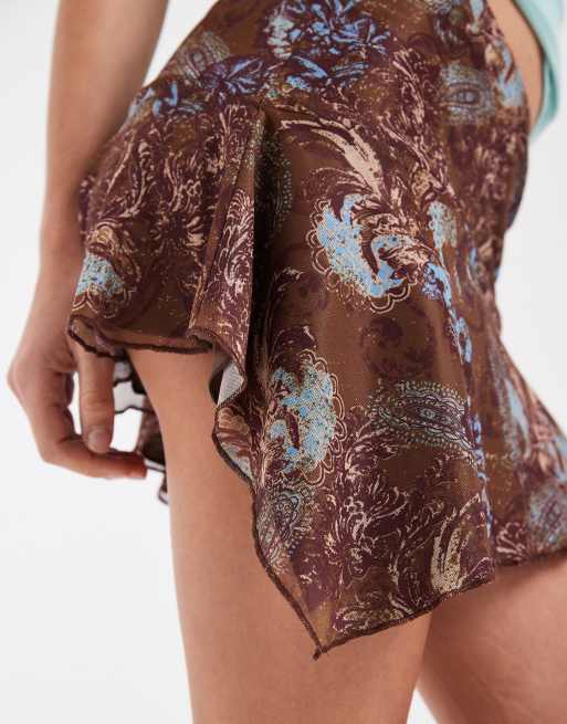 Motel - Minifalda marrón con estampado de cachemir con plumas Velanie, 3 de 5