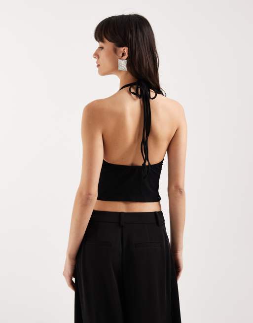 Motel Mioto keyhole studded halter cami top in black, 4 of 4
