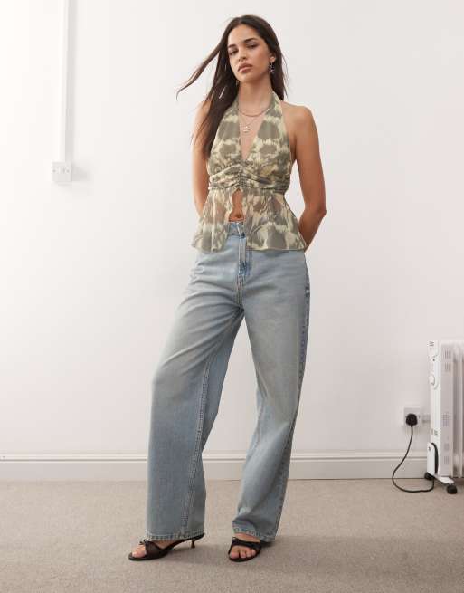 Motel miran wrap waist halter top in blurred floral yellow, 2 of 4