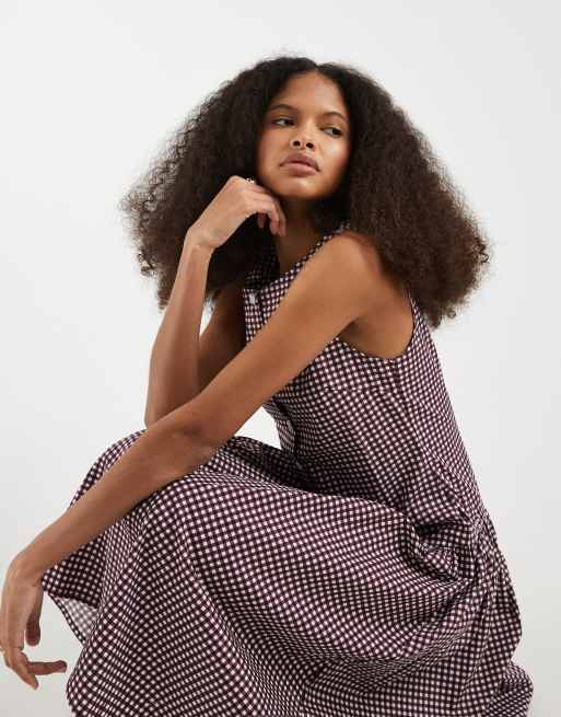Motel Miriam dropped waist button detailing midi dress in wine