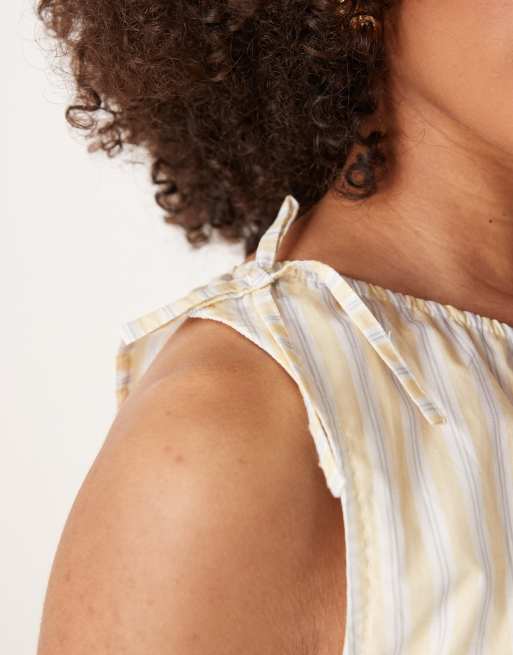 Motel miringa candy striped co-ord one sleeve top in lemon yellow, 2 of 4