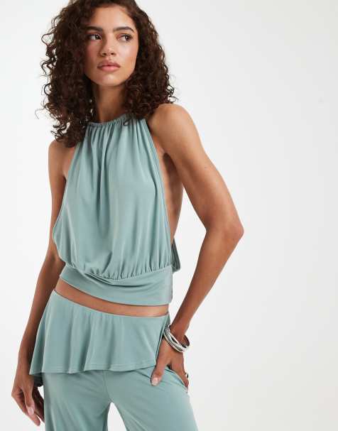 Motel Miruna halter top in aqua grey  - view 1
