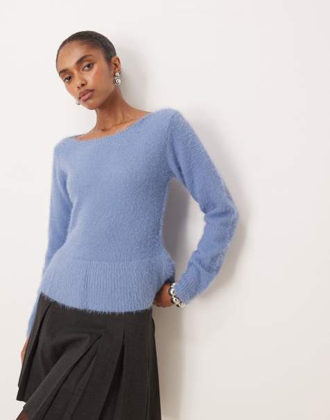 Motel mizuki ruffle hem sweater in dusty blue - view 1