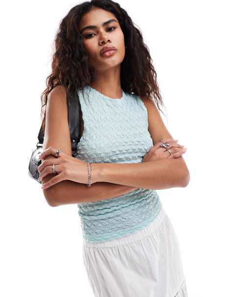 Motel mohala crinkle vest top in light blue - view 1