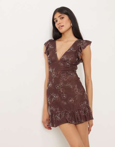 Motel Motarika floaty mini dress in brown - view 1