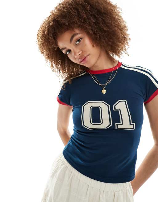 Motel motif ringer baby t-shirt in navy