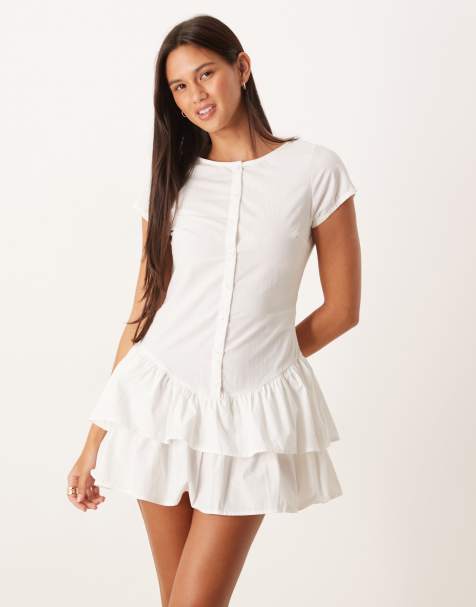 Motel movan drop waist poplin mini dress in white - view 1