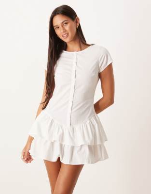 movan dropped waist poplin mini dress in white