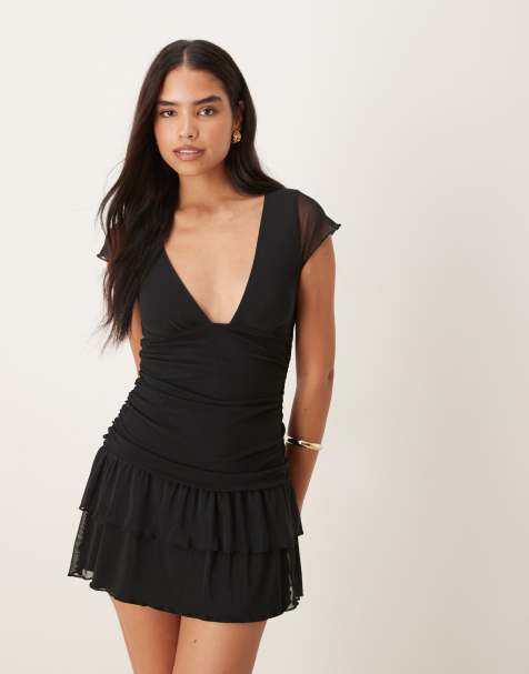Motel Mowgli flutter sleeve ruffle dress in black