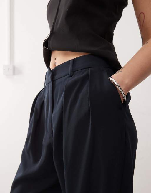 Motel nala slouchy wide leg low rise pants in navy | ASOS