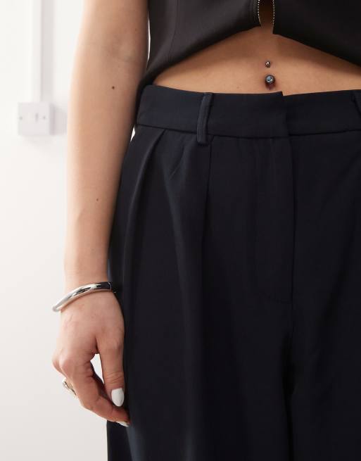 Motel nala slouchy wide leg low rise pants in navy | ASOS