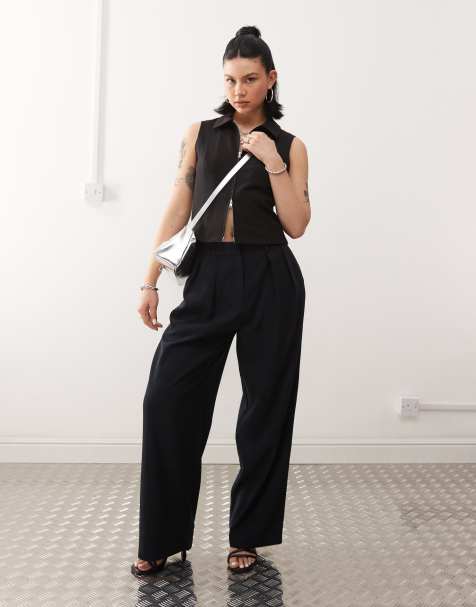 Motel nala slouchy wide leg low rise trousers in navy