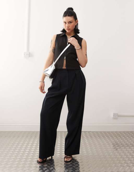 Motel nala slouchy wide leg low rise trousers in navy