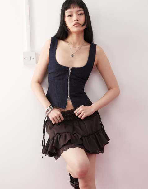 Motel nalea zip through chambray corset in indigo - view 1