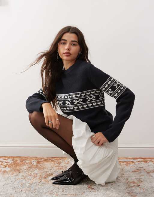 Motel namirta bow fairisle sweater in navy