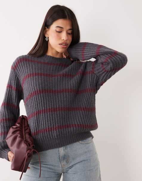 Motel namirta stripe crew neck jumper in charocal grey - view 1