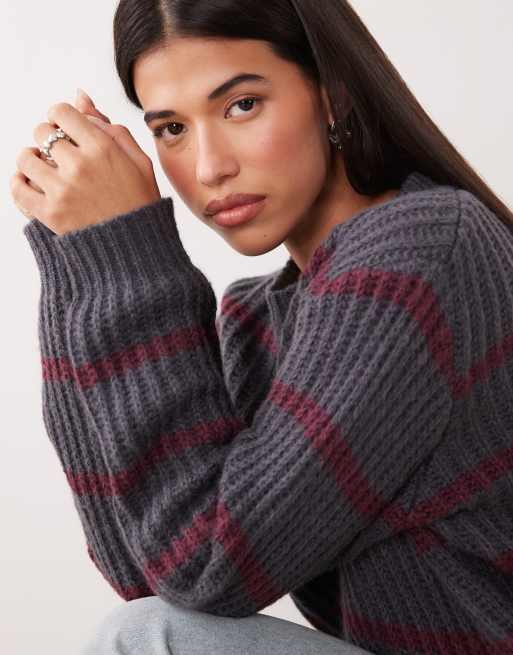 Motel namirta stripe crew neck sweater in charcoal gray, 2 of 4