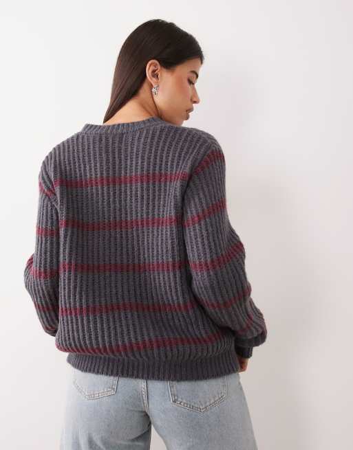 Motel namirta stripe crew neck sweater in charcoal gray, 4 of 4