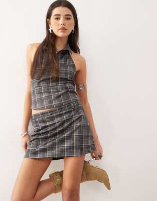 nasia check mini skirt in gray - part of a set