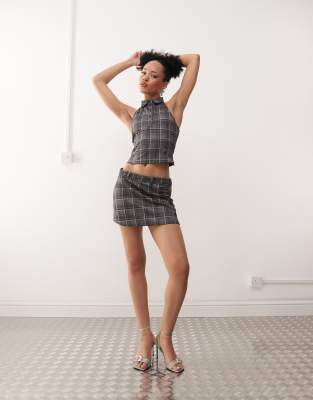 Motel - Nasia - Mini-jupe d'ensemble à carreaux - Gris