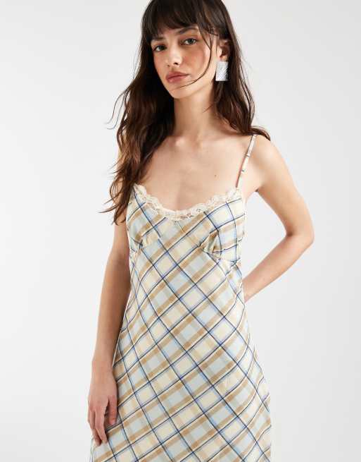 Motel – Naska – Midaxi-Kleid aus Chiffon in Blau mit Vintage-Karomuster, 4 von 4