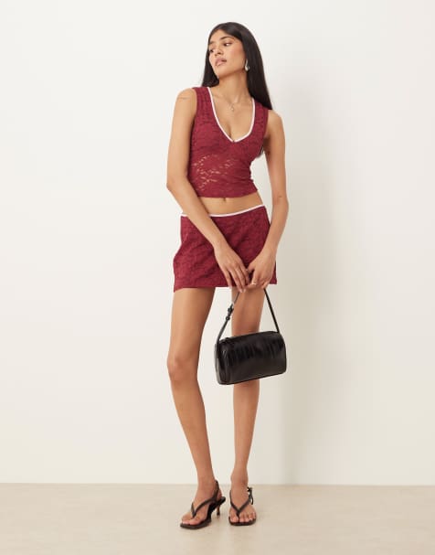 Motel Nidya co-ord lace mini skirt in burgundy