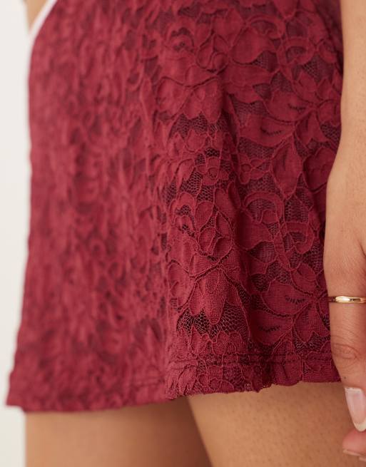 Motel Nidya co-ord lace mini skirt in burgundy, 5 of 5