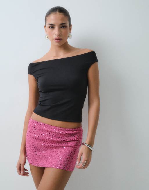Motel nidya minigonna con paillettes rosa lampone co-ord, 5 di 5