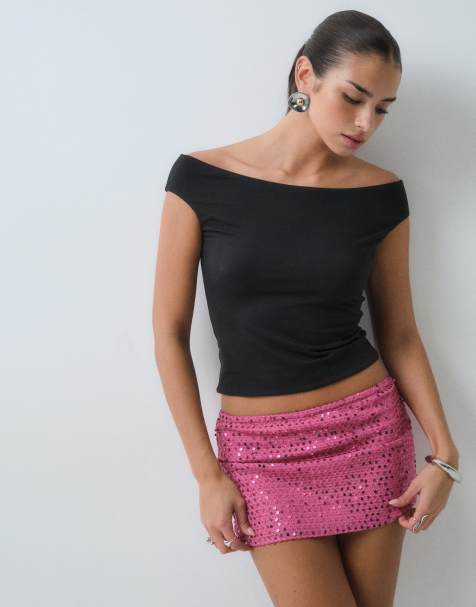 Motel nidya sequin mini skirt in raspberry pink co-ord - view 1