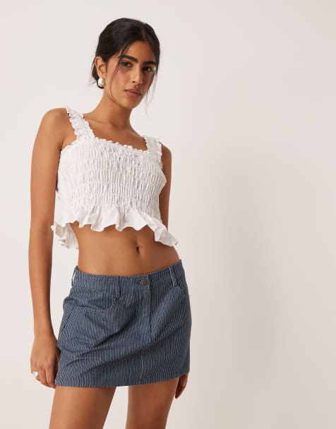 Motel striped a-line mini skirt in blue