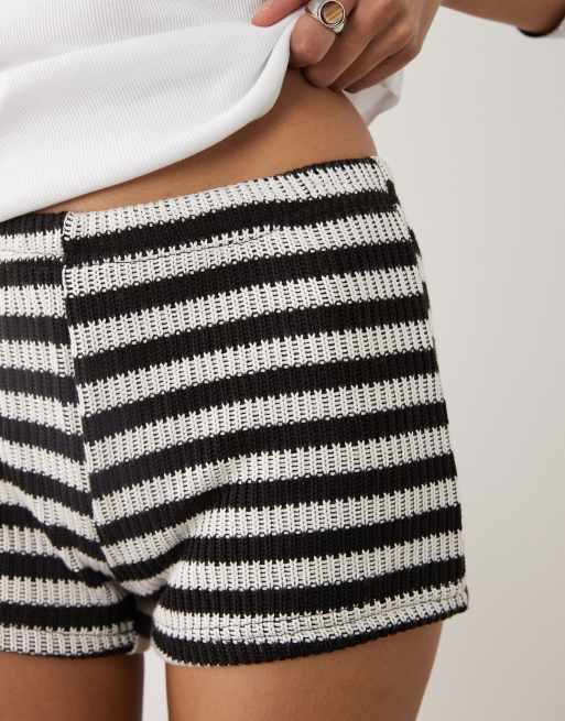 Motel Nikaya knit stripe shorts in black white, 2 of 5