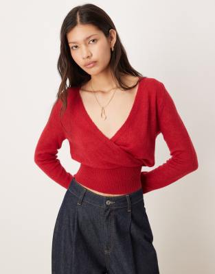 Motel Nilza Wrap Knit Top In Red
