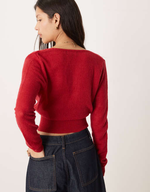 Motel Nilza wrap knit top in red | ASOS